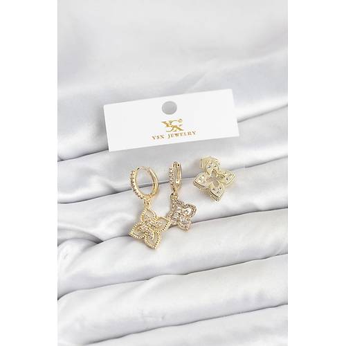 Pirin� Gold Renk Yonca Model YSX Trio K�pe Seti