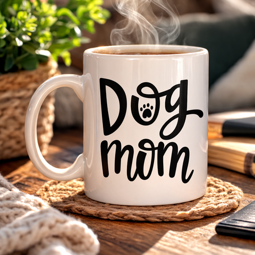 Dog Mom Yaz�l� Porselen Kupa MODEL 180 � K�pek Severlere �zel Tasar�m Kahve Kupas� � Sevimli Pati Desenli Hediye Kupa