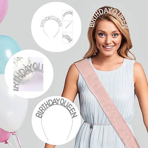 G�m�� Renk Kristal Ta�l� Parlak Birthday Queen Yaz�l� Krali�e Ta� 16x17 cm