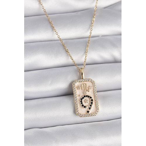 316L �elik Gold Renk Zincir Akrep Burcu Zirkon Ta�l� Kad�n Kolye