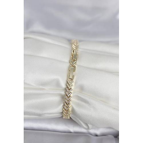 Pirin� Gold Renk Zirkon Ta�l� �avu� Model Kad�n Bileklik