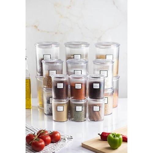 18'li Barok Yuvarlak 3 Boy Kavanoz Seti & Saklama Kab� & Erzak Kab� (6*2000 ML, 6*1000 ML ,6*500 ML)