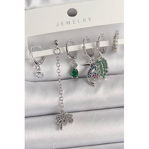 Pirin� G�m�� Renk Sallant� Zirkon Ta�l� A�a� Fig�r �oklu Kad�n K�pe Seti