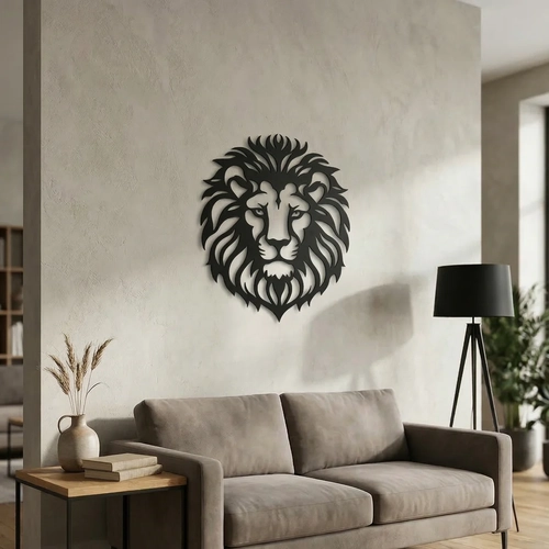 Aslan Ba�� Duvar Tablosu MDF Lazer Kesim Modern Aslan Fig�rl� Duvar S�s� G��l� Dekor