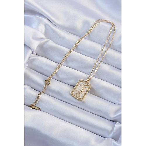 316L �elik Zincir Alt�n Renk Zirkon Ta�l� �er�eveli Tarot Kolye