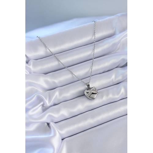 316L �elik G�m�� Renk Zirkon Ta�l� Kalp Model Kad�n Kolye