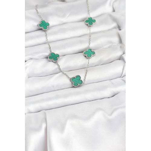 316L �elik Zincir G�m�� Renk Ye�il Yonca Kad�n Kolye
