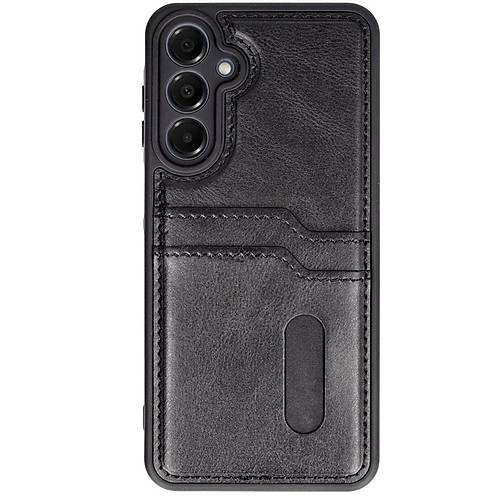 Galaxy S24 FE K�l�f Sara Kartvizitli Deri K�l�f - Siyah