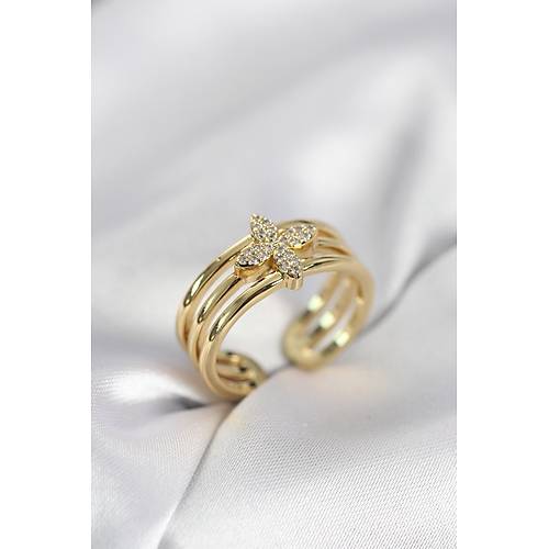 Gold Renk Zirkon Ta�l� Yonca Model Kad�n Y�z�k