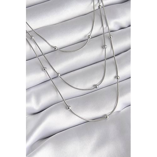 316L �elik G�m�� Renk 3'l� Top�uk Detay Kad�n Kolye