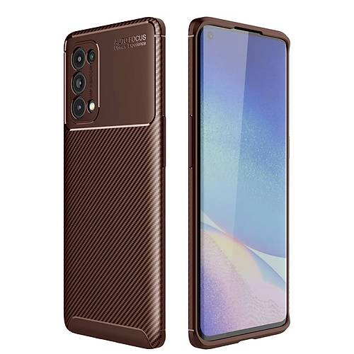 Reno 5 Pro K�l�f Auto Focus Karbon Kapak - Kahverengi