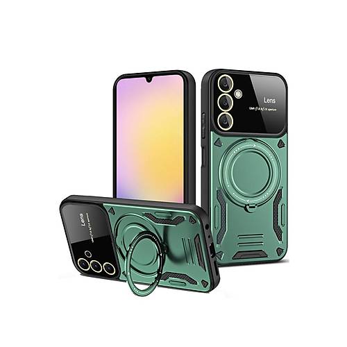 Galaxy S25 Plus K�l�f Joy Lens Standl� Kapak - Koyu Ye�il