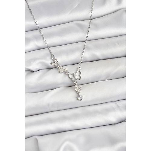 316L �elik Zincir G�m�� Renk Kelebek Model Kad�n Kolye