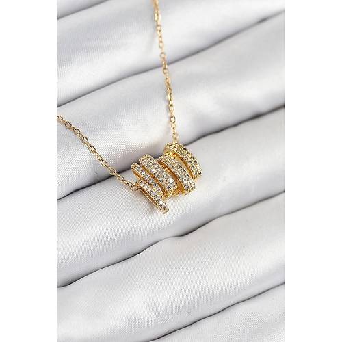 316L �elik Zirkon Ta�l� Sarmal Model Gold Renk Kad�n Kolye
