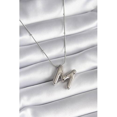 316L �elik G�m�� Renk Bubble "M" Harf Model Kad�n Kolye