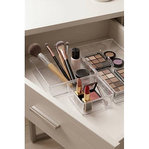 3 Par�a �effaf �ekmece ��i Makyaj Ve Tak� Organizer Seti & Mod�ler B�lmeli D�zenleyici