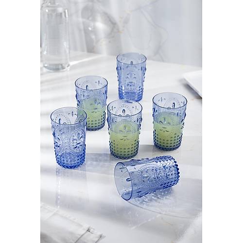 Akrilik Mavi Tekli K�sa Bardak & Su Me�rubat Kahve Yan� Barda�� 400 ml ( Cam De�ildir )
