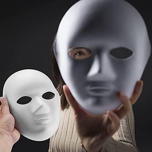 Beyaz Renk Boyanabilir Anonim Tam Y�z Cosplay Maske 24x18 cm