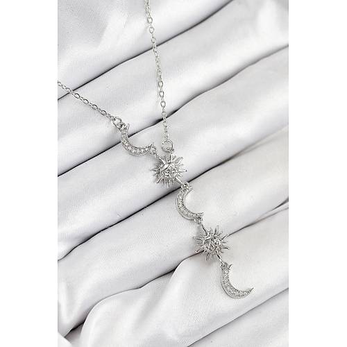 316L �elik Zirkon Ta�l� G�ne� Ve Ay Model G�m�� Renk Kad�n Kolye