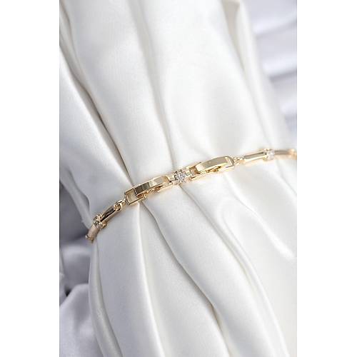 Pirin� VIP Seri Gold Renk Par�al� Model Zirkon Ta�l� Kad�n Bileklik