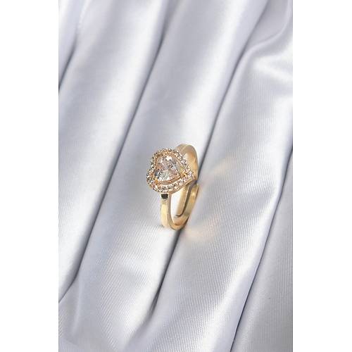 Pirin� Gold Renk Zirkon Ta�l� Kalp Charm Model Kad�n Y�z�k