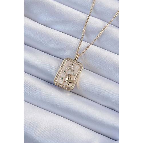 316L �elik Zincir Alt�n Renk Zirkon Ta�l� Aslan Fig�rl� Tarot Kolye