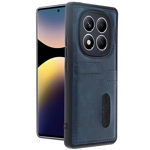 Redmi Note 14 Pro 4G K�l�f Sara Kartvizitli Deri K�l�f - Lacivert