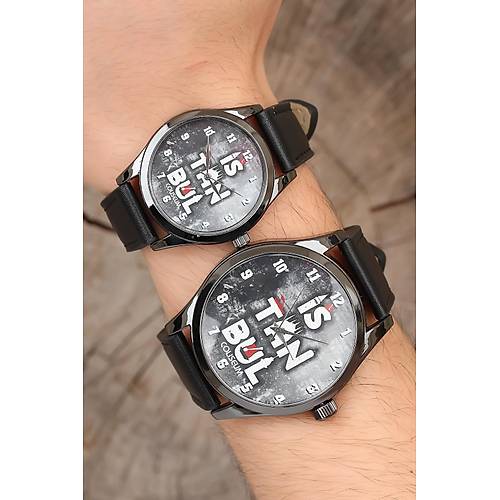 Siyah Renk Deri Kordonlu �stanbul Tasar�ml� Sevgili Saatleri