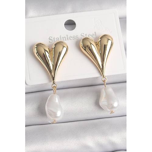 Pirin� Gold Renk Kalp Model Sallant� �nci Damla Model Kad�n K�pe