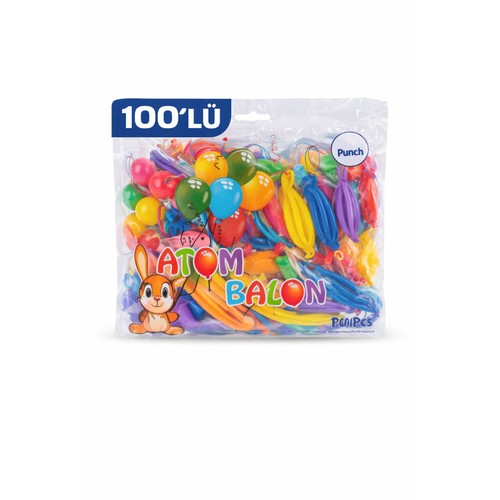 Renkli Atom Balon Punch Balon Lastik �pli Parti Balonu 100 ADET