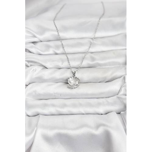 316L �elik Zincir G�m�� Renk �stiridye �nci Model Zirkon Ta�l� Kad�n Kolye