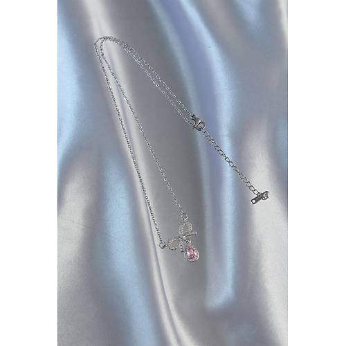 316L �elik G�m�� Renk Pembe Zirkon Ta�l� Damla Kolye