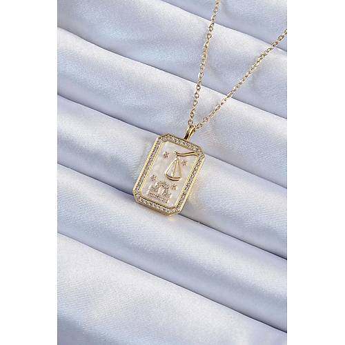 316L �elik Zincir Alt�n Renk Zirkon Ta�l� �er�eveli Tarot Kolye