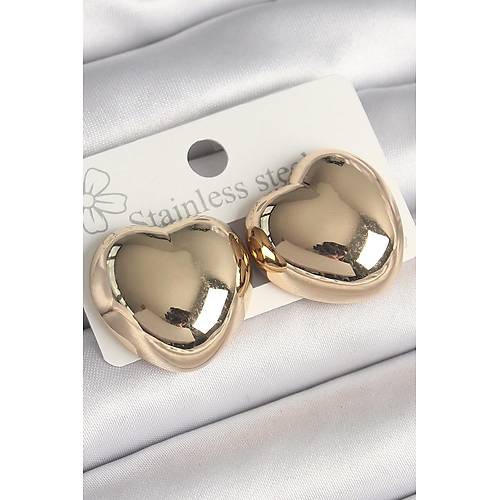 Pirin� Gold Renk Bombe Kalp Model Kad�n K�pe