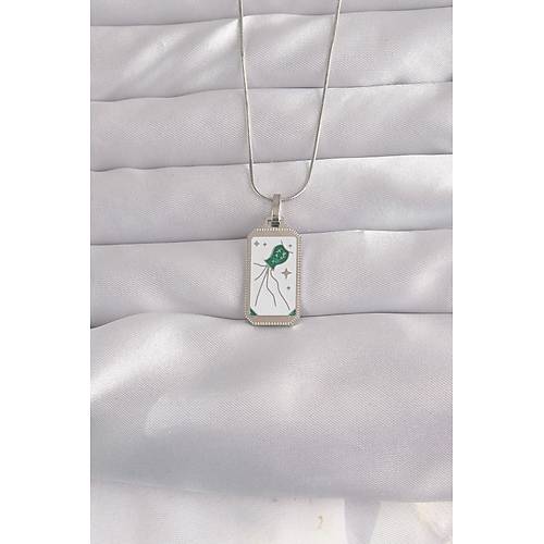 316L �elik G�m�� Renk Beyaz Mineli Tarot Kolye