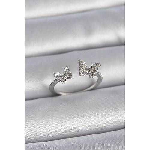 Pirin� G�m�� Renk Ayarlanabilir Zirkon Ta�l� Kelebek Model Kad�n Y�z�k