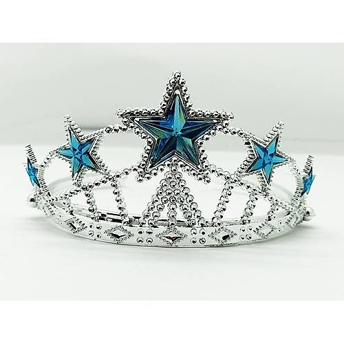 Y�ld�z �ekilli Elsa Prenses Krali�e Tac� Mavi Renk �ocuk Boy 5x17 cm