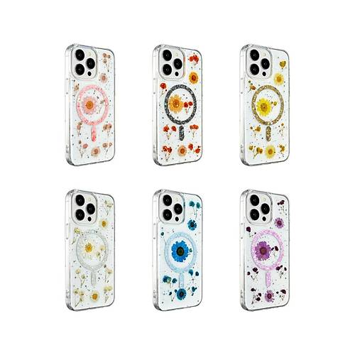 iPhone 12 K�l�f Daisy Simli Magsafe Kapak - Mor