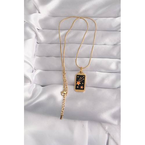 316L �elik Gold Renk Siyah Mineli Y�ld�z Fig�r Tarot Kolye