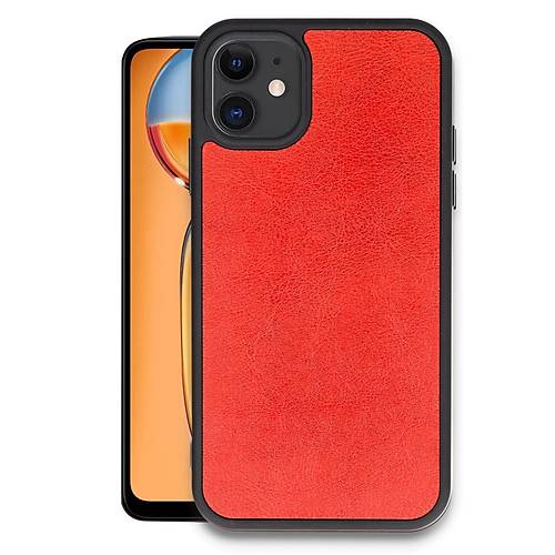 iPhone 11 K�l�f Aras Deri Kapak - K�rm�z�