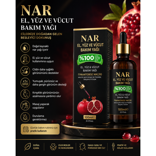 Nar El Y�z ve V�cut Bak�m Ya�� 100 ml Do�al Kaynakl� Nar Ya�� ��erikli Cilt Bak�m Ya��