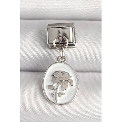 316L �elik G�m�� Renk �i�ek ��lemeli Beyaz Portre Model Nomination Charm