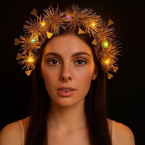 Kalp P�sk�ll� Gece Par�lt�s� 3 Modlu LED'li I��kl� Ta� Alt�n Renk