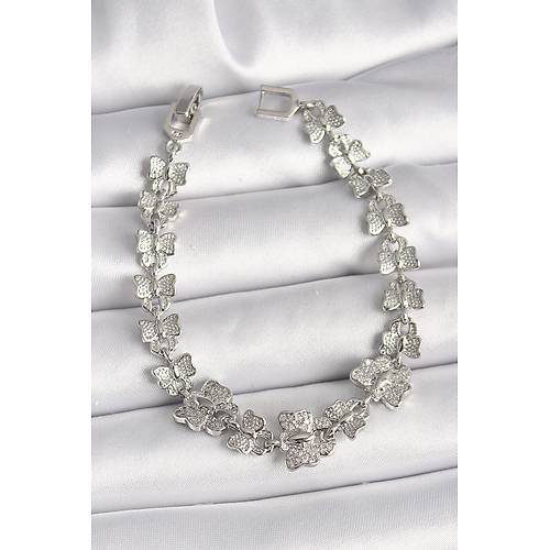 Pirin� G�m�� Renk Zirkon Ta�l� Kelebek Model Zincir Kad�n Bileklik