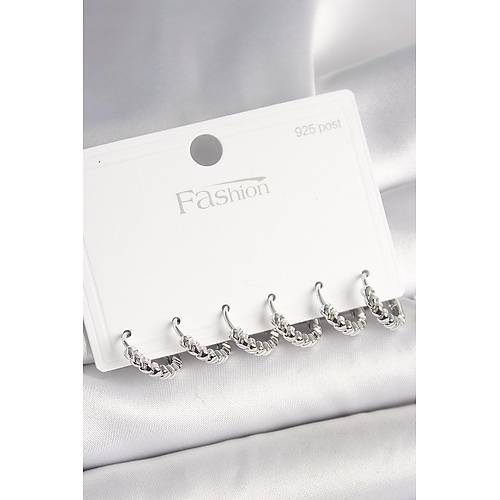 925 Ayar G�m�� �ivi Pirin� G�m�� Renk Kalp ��lemeli Halka Model Kad�n K�pe Seti