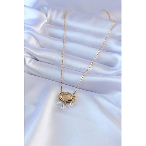 316L �elik Gold Renk Lotus Model Zirkon Ta�l� Kad�n Kolye