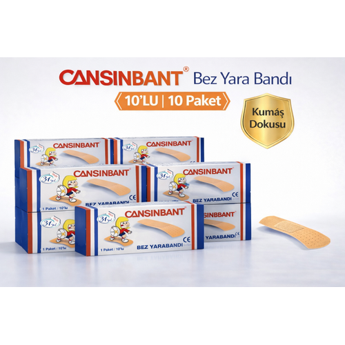 Cansinbant Bez Yaraband� 10 lu 10 Paket 1,9 x 7,2 cm Fabric First Aid Plaster