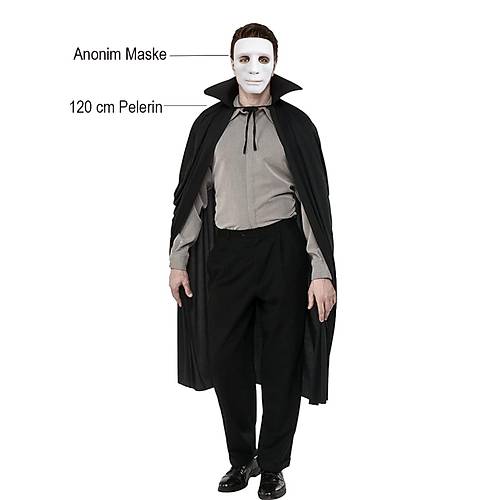 Siyah Renk Yakal� 120 cm Pelerin ve Beyaz Anonim Maske