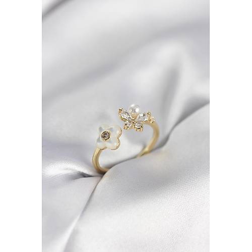 Gold Renk Sedefli �i�ek Model Kad�n Y�z�k