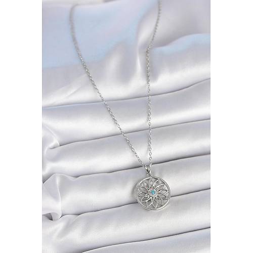 316L �elik G�m�� Renk Zincir Mavi Ta�l� Lotus Model Kad�n Kolye
